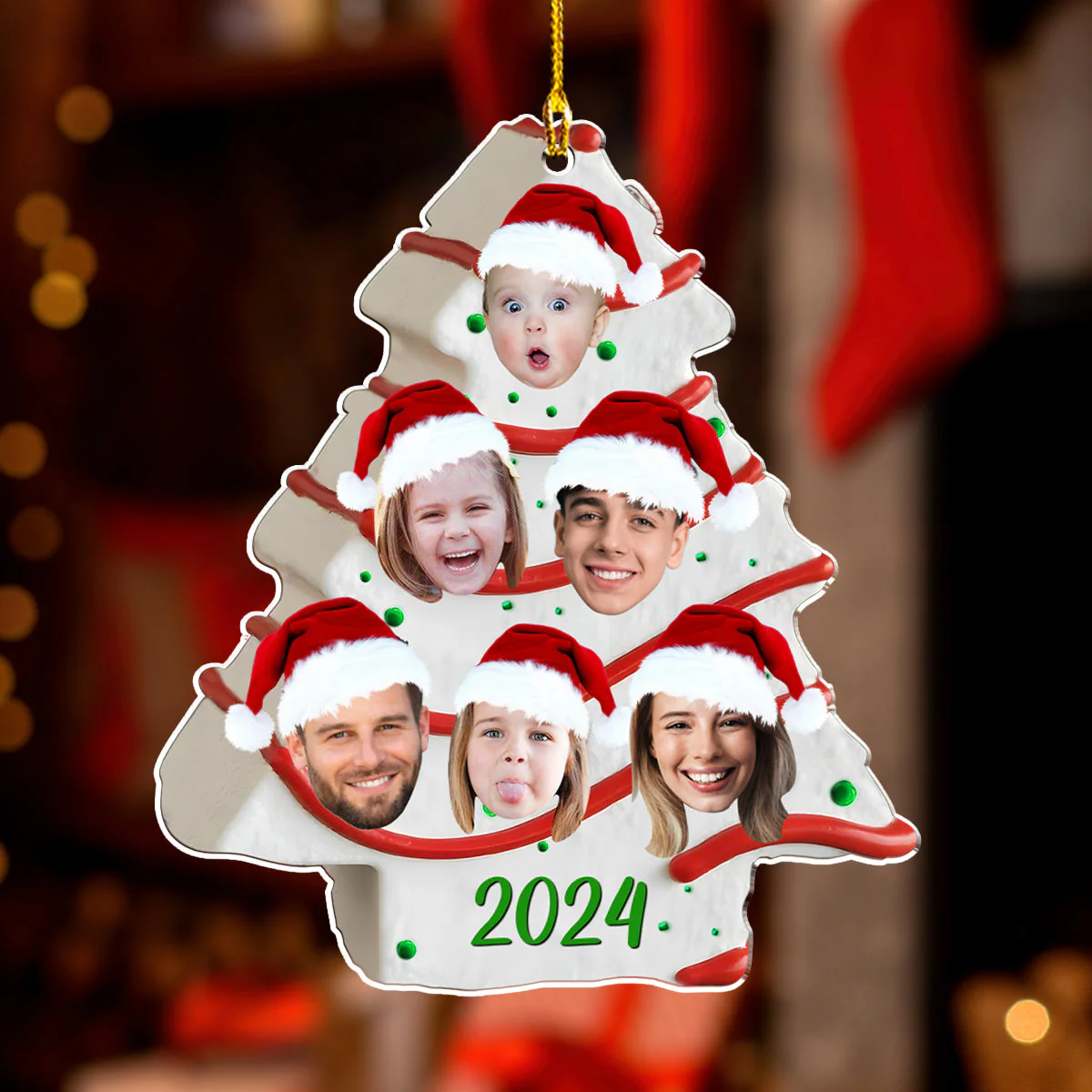 Christmas Tree Cake Photo Family - Personalized Custom Acrylic Ornament - Image 2