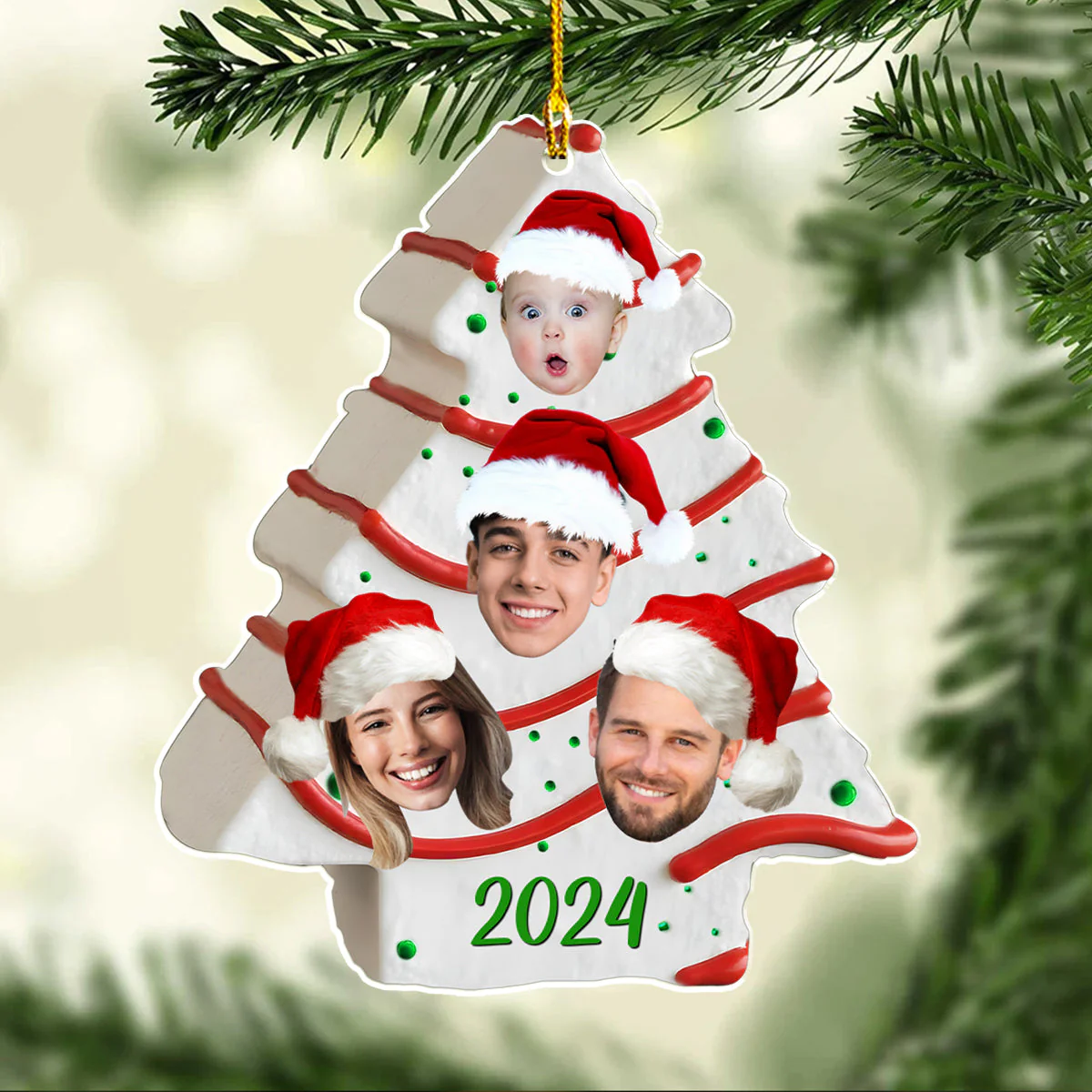 Christmas Tree Cake Photo Family - Personalized Custom Acrylic Ornament - Image 3