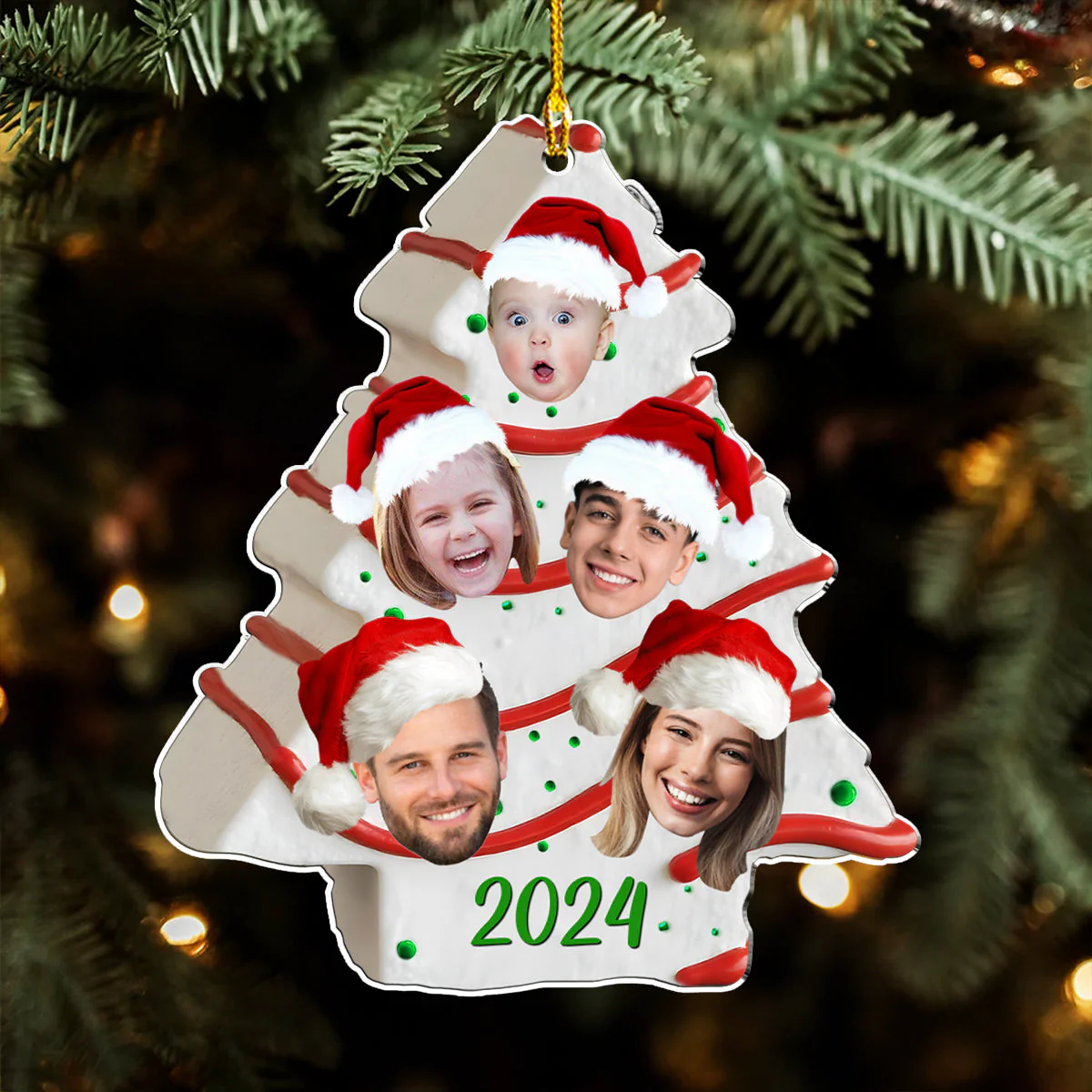 Christmas Tree Cake Photo Family - Personalized Custom Acrylic Ornament - Image 4