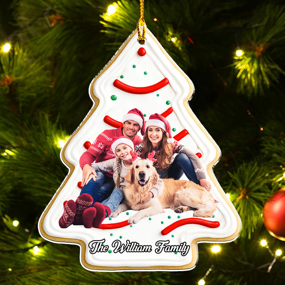 Christmas Tree Cake Photo - Personalized Custom Acrylic Ornament - Image 3
