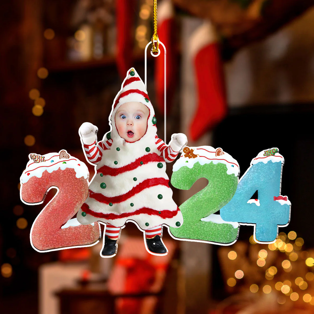 Christmas Tree Cake With Baby 2024 - Personalized Custom Acrylic Ornament - Image 4