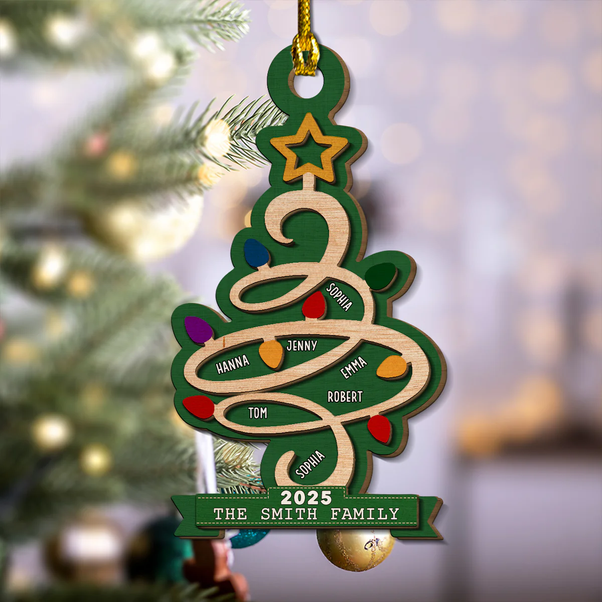 Christmas Tree Family Custom Name 2025 - Personalized Custom 2-layered Wood Ornament - Image 2