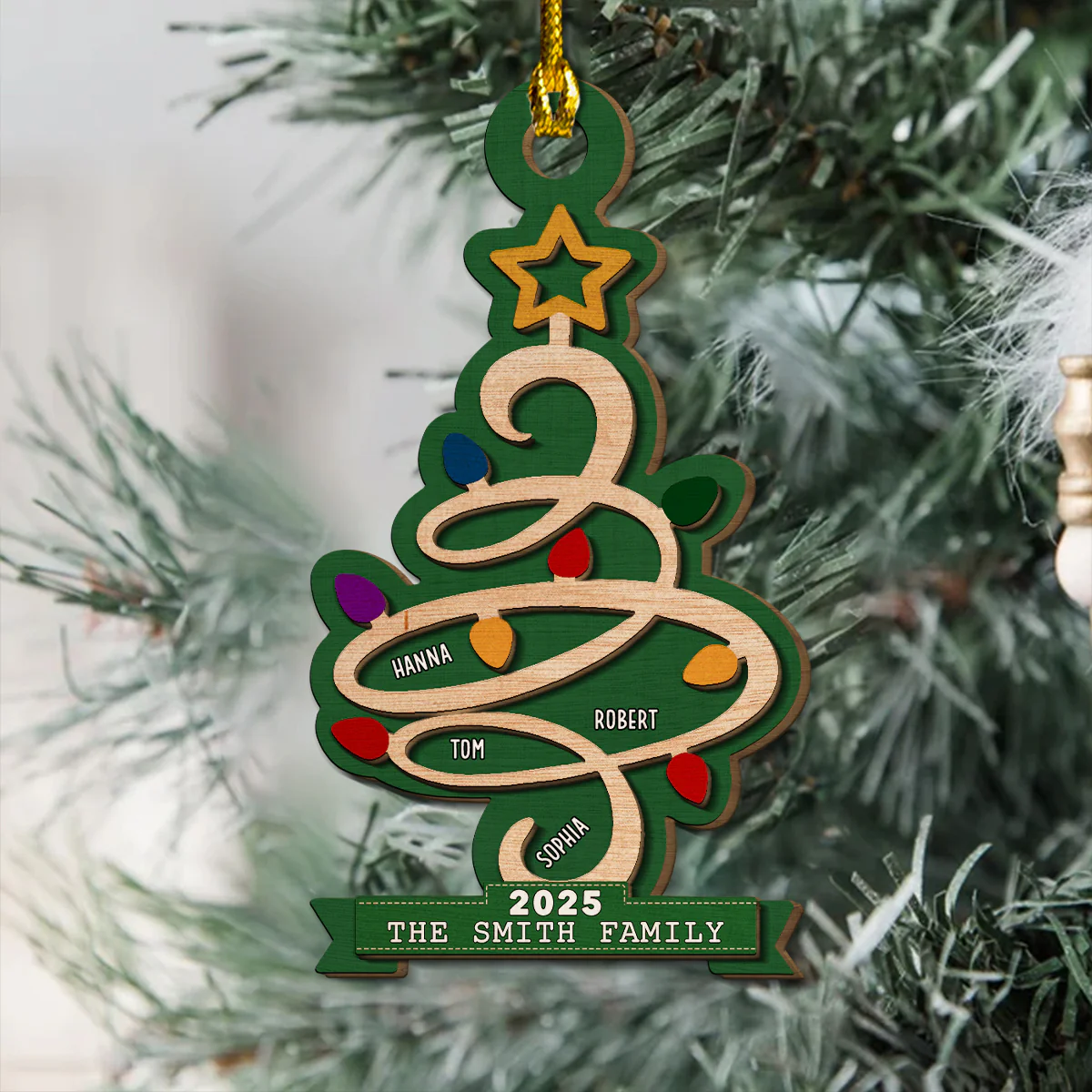 Christmas Tree Family Custom Name 2025 - Personalized Custom 2-layered Wood Ornament - Image 3