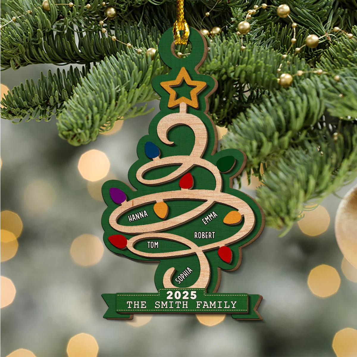 Christmas Tree Family Custom Name 2025 - Personalized Custom 2-layered Wood Ornament - Image 4