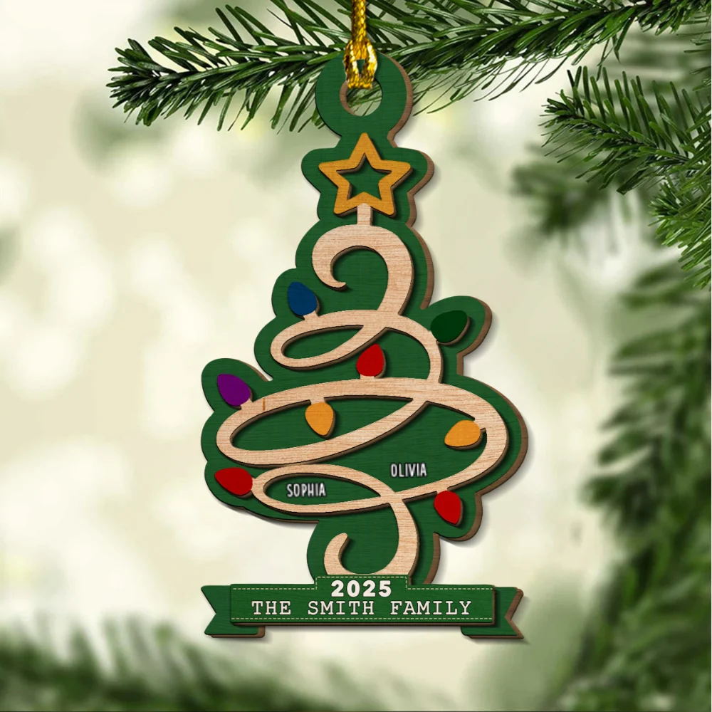 Christmas Tree Family Custom Name 2025 - Personalized Custom 2-layered Wood Ornament - Image 7