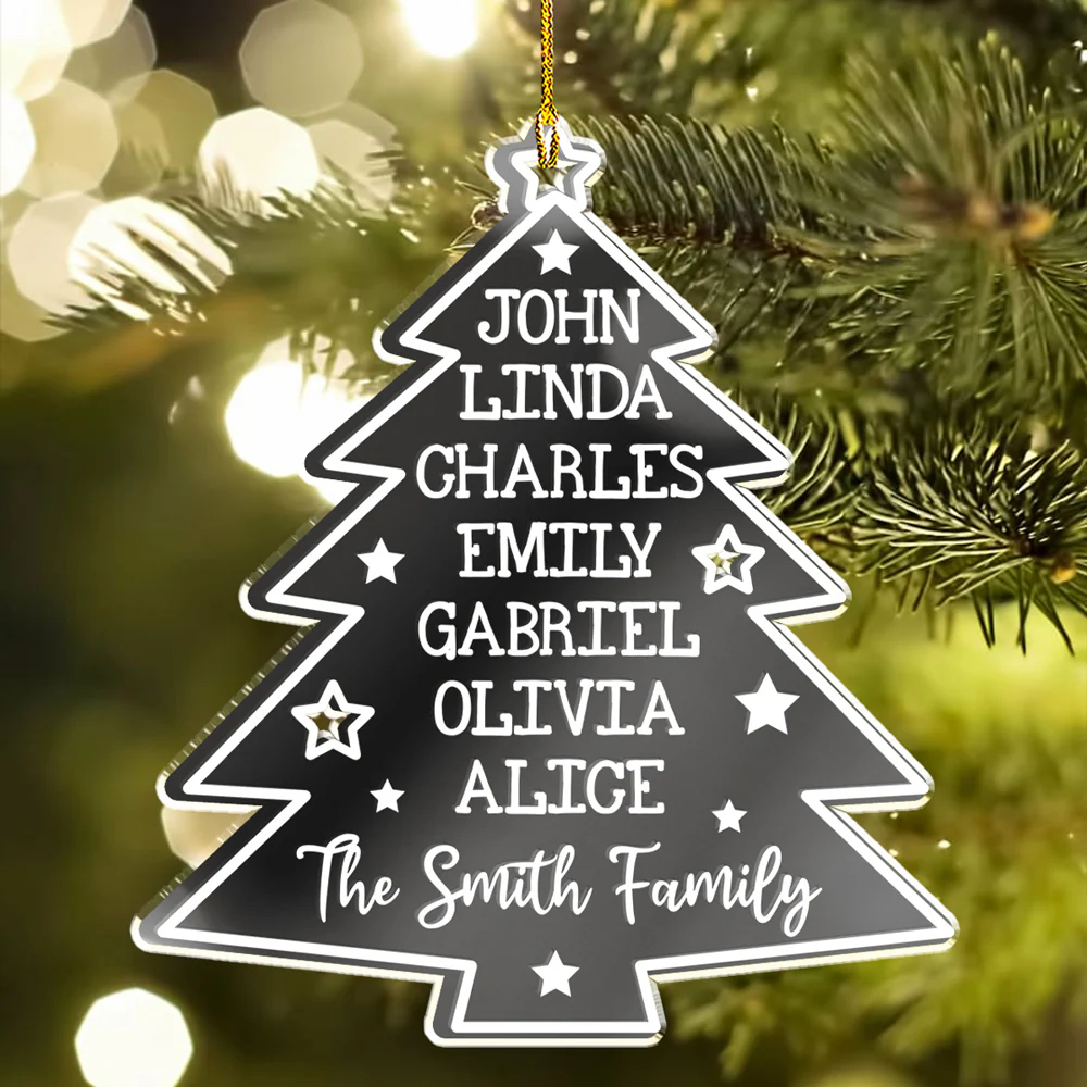 Christmas Tree Family Names - Personalized Custom Mirrored Acrylic Ornament - Image 2