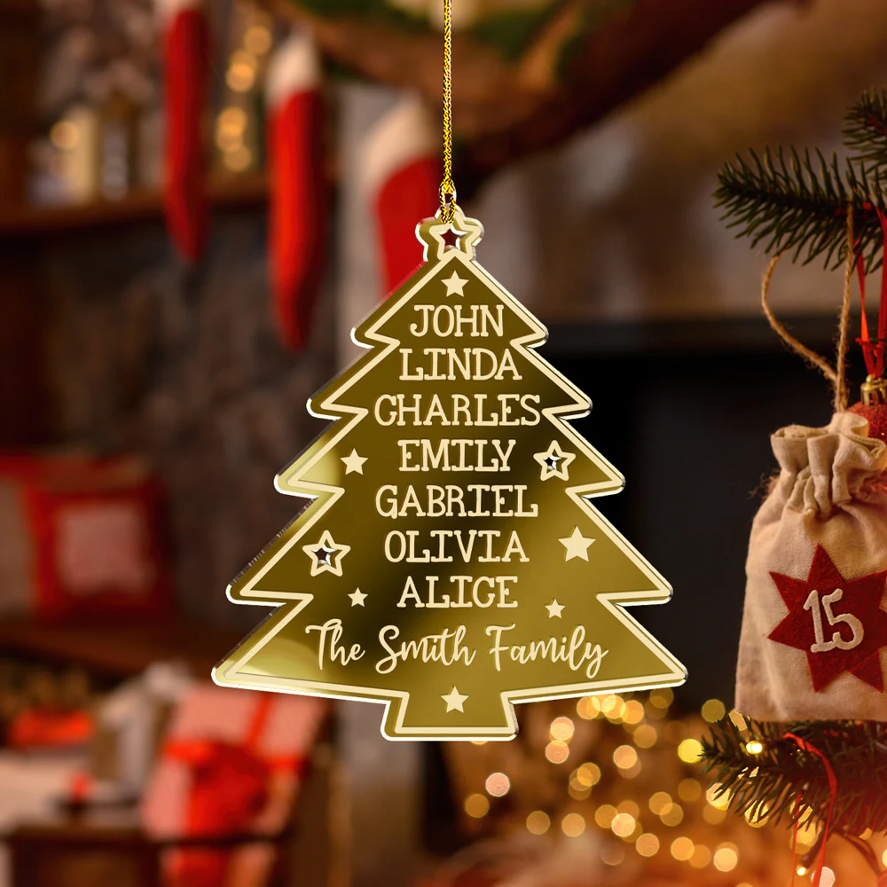 Christmas Tree Family Names - Personalized Custom Mirrored Acrylic Ornament - Image 3