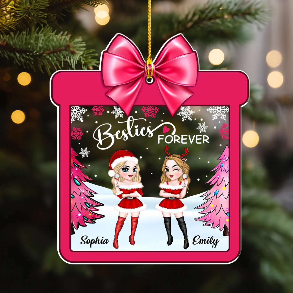 Christmas With Besties - Personalized Custom Acrylic Ornament - Image 2