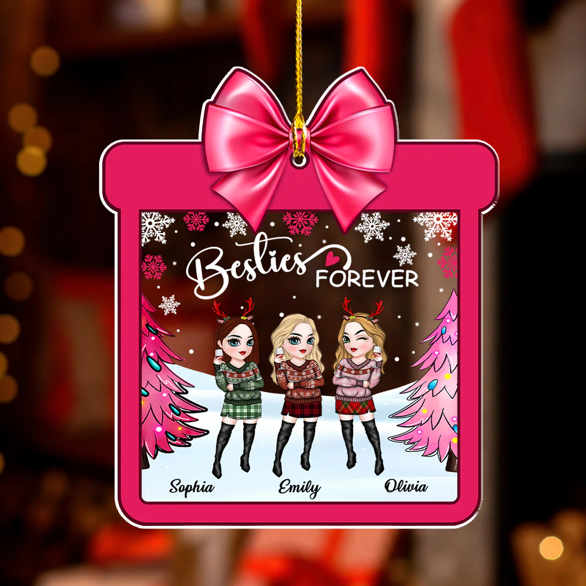 Christmas With Besties - Personalized Custom Acrylic Ornament - Image 3