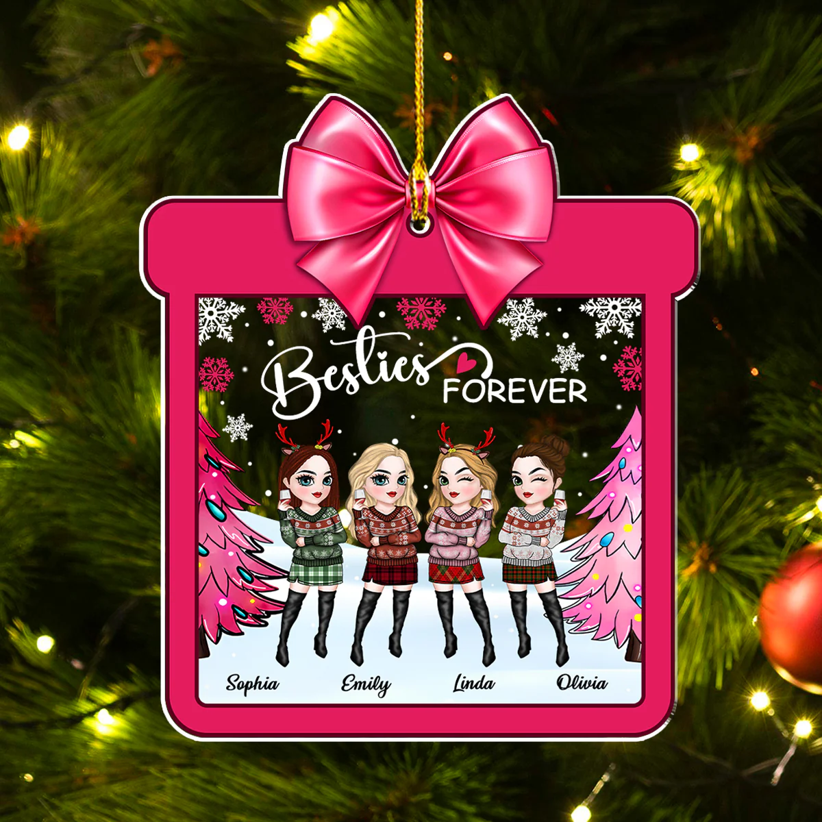Christmas With Besties - Personalized Custom Acrylic Ornament - Image 4