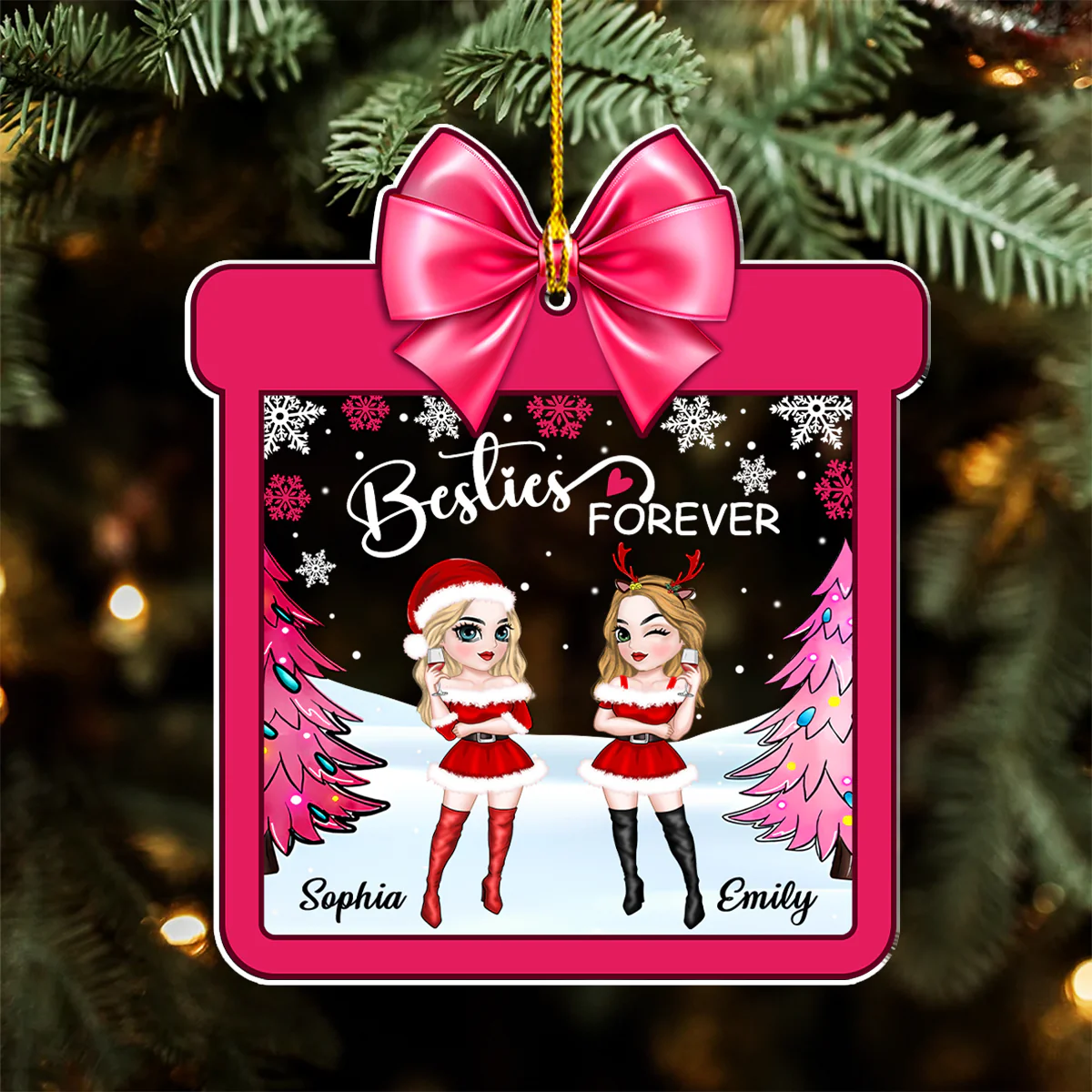 Christmas With Besties - Personalized Custom Acrylic Ornament - Image 5