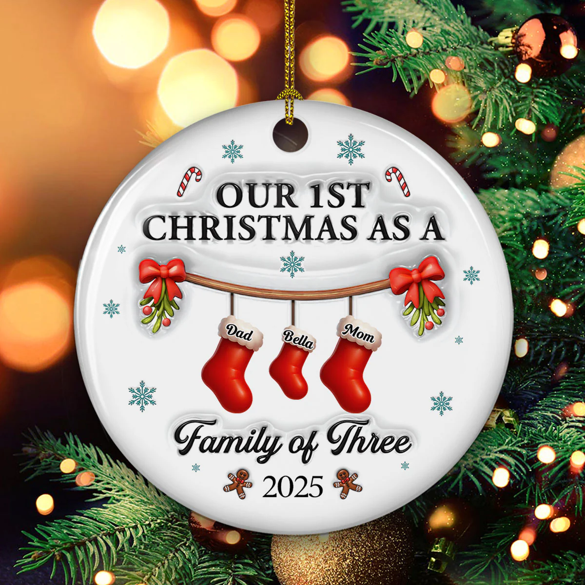 Christmas With Mom Dad And Baby - Personalized Custom 3D Effect Ceramic Ornament - Image 2