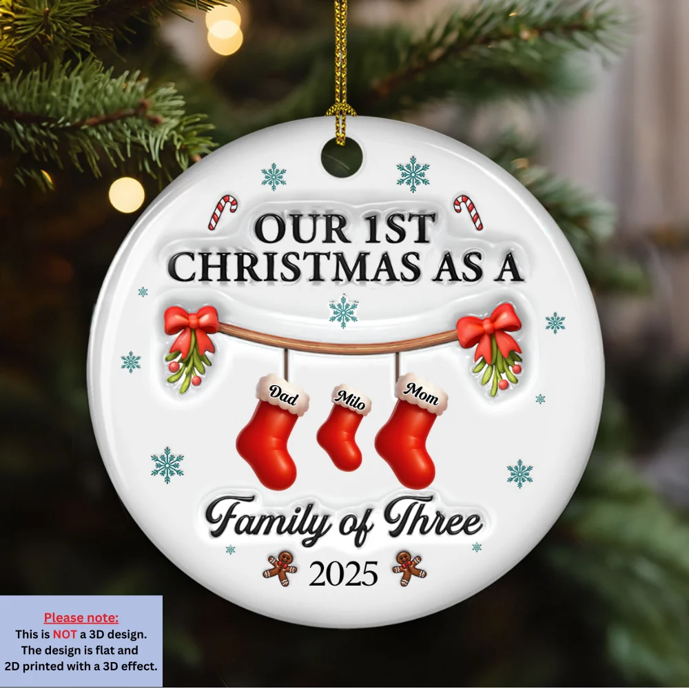 Christmas With Mom Dad And Baby - Personalized Custom 3D Effect Ceramic Ornament - Image 6