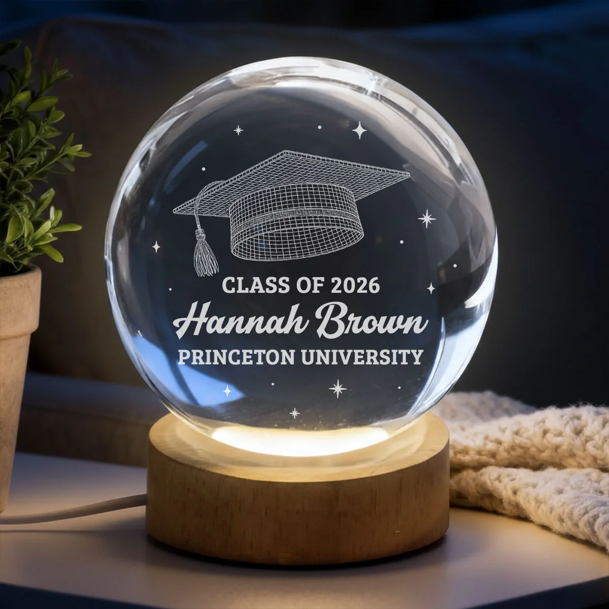 Class Of Graduation - Personalized Custom Crystal Globe Lamp - Image 2