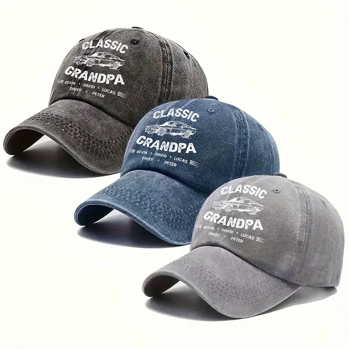 Classic Grandpa - Personalized Custom Vintage Washed Denim Cap - Image 4
