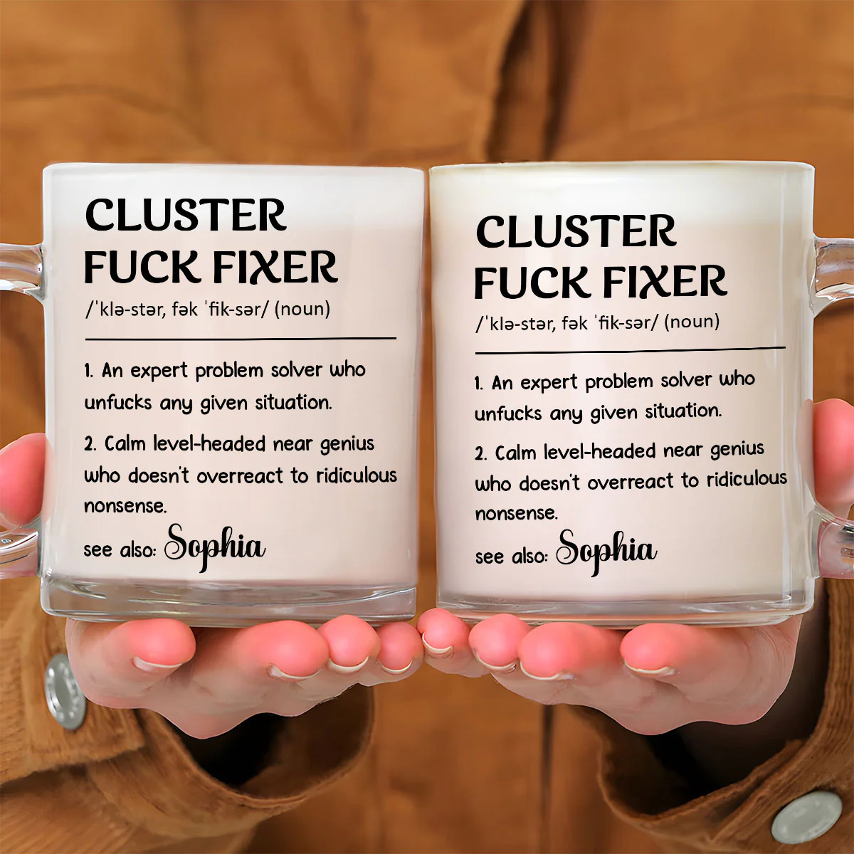 Cluster Fixer Problem Solver- Personalized Custom Glass Mug - Image 2
