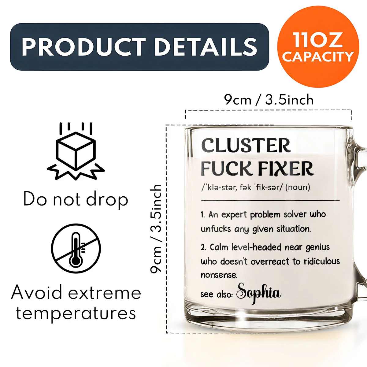 Cluster Fixer Problem Solver- Personalized Custom Glass Mug - Image 6