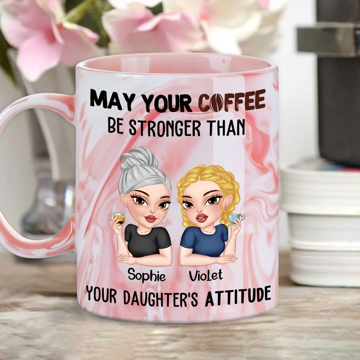 Coffee Fuels My Daily Survival - Personalized Custom Pink Marble Mug - Image 2