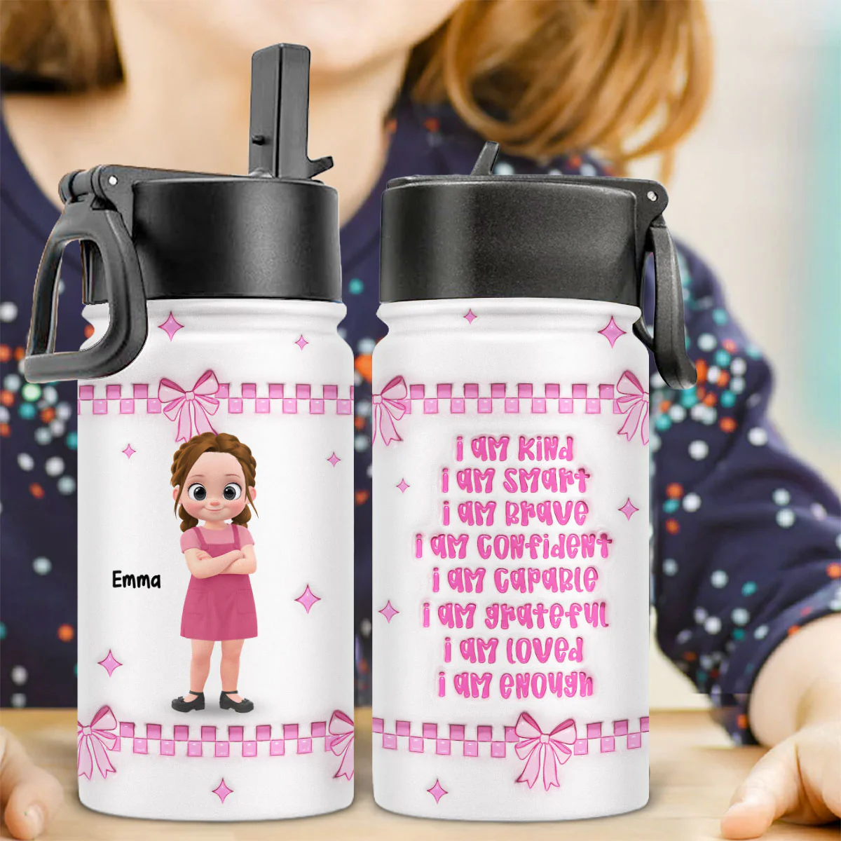 Color Pop Kids - Personalized Custom 3D Inflated Effect Kids Water Bottle - Image 2