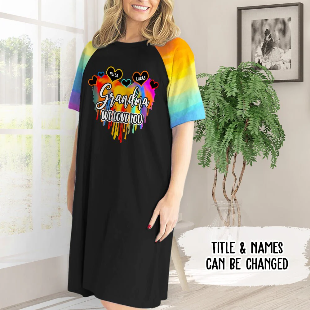 Colorful Grandma Heart - Personalized Custom 3/4 Sleeve Dress - Image 2