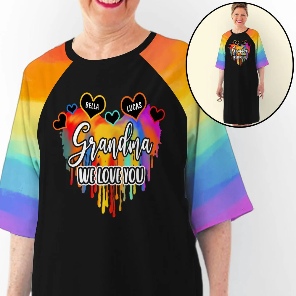 Colorful Grandma Heart - Personalized Custom 3/4 Sleeve Dress - Image 3