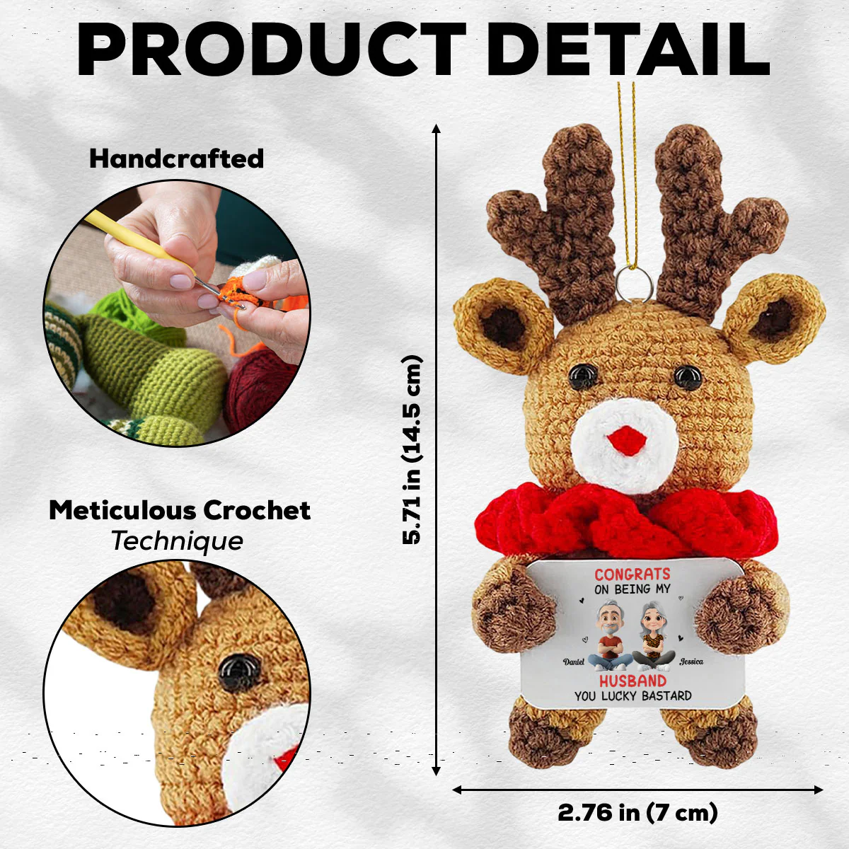 Congrats My Husband - Personalized Custom Deer Crocheted Ornament - Image 4