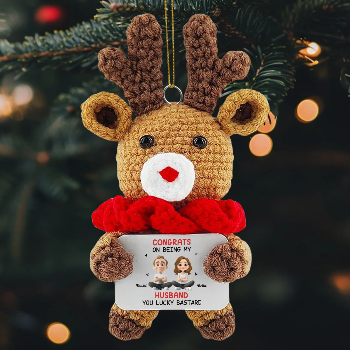 Congrats My Husband - Personalized Custom Deer Crocheted Ornament - Image 5