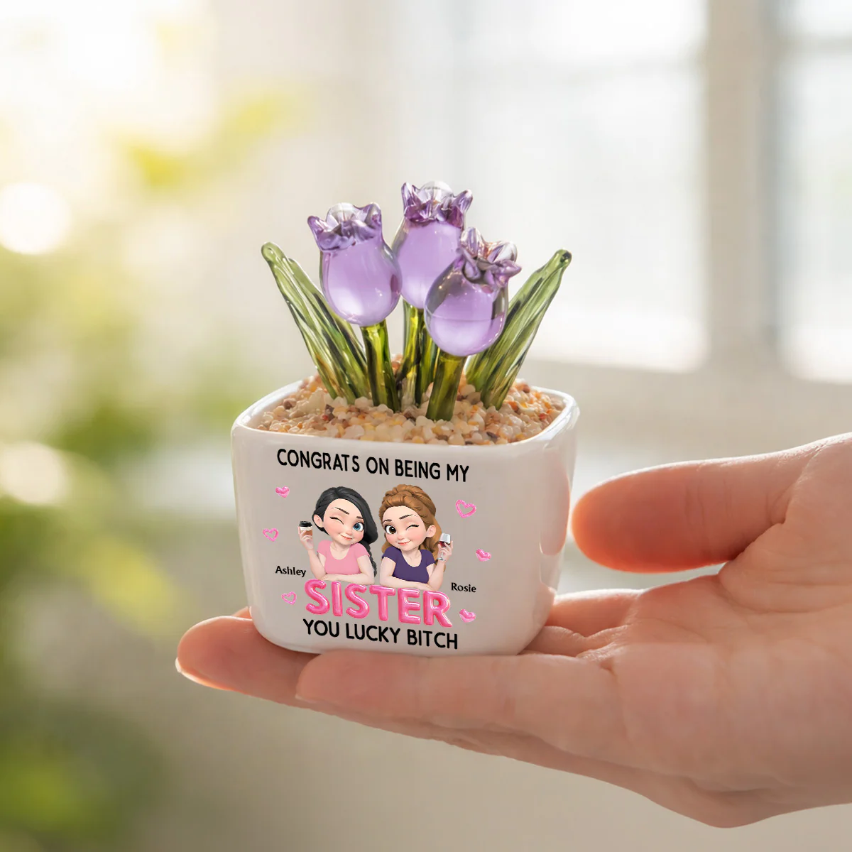 Congrats My Sister - Personalized Custom Glass Everlasting Tulips - Image 3