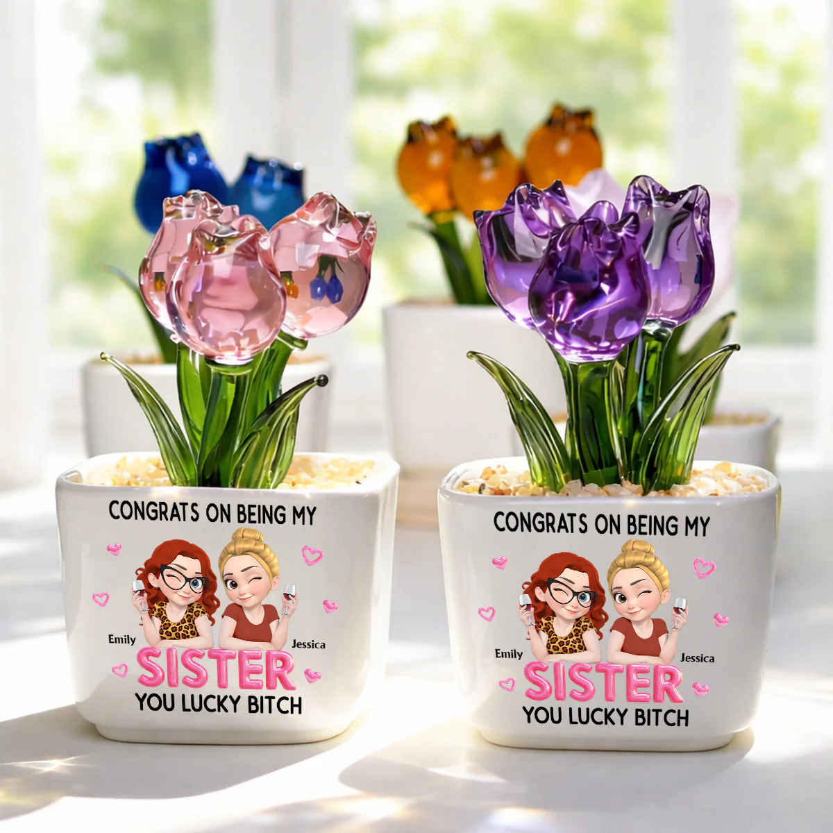 Congrats My Sister - Personalized Custom Glass Everlasting Tulips - Image 4