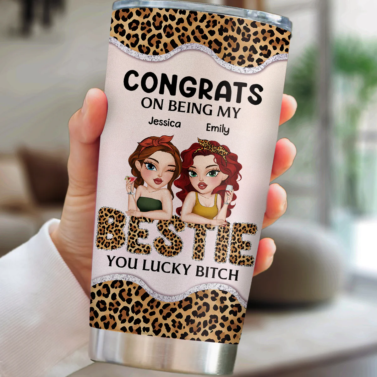 Congrats On Being My Bestie Leopard - Personalized Custom Tumbler - Image 2