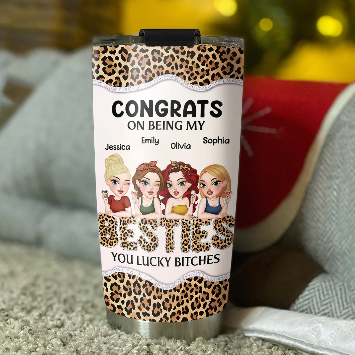Congrats On Being My Bestie Leopard - Personalized Custom Tumbler - Image 5
