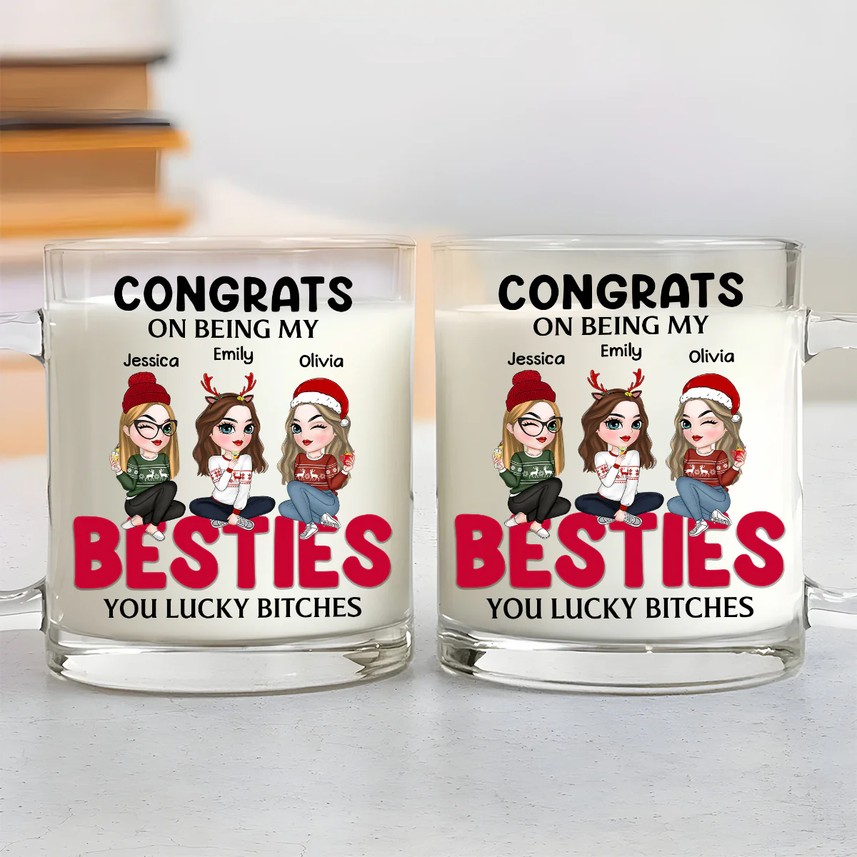 Congrats On Being My Bestie Merry Christmas - Personalized Custom Glass Mug - Image 3