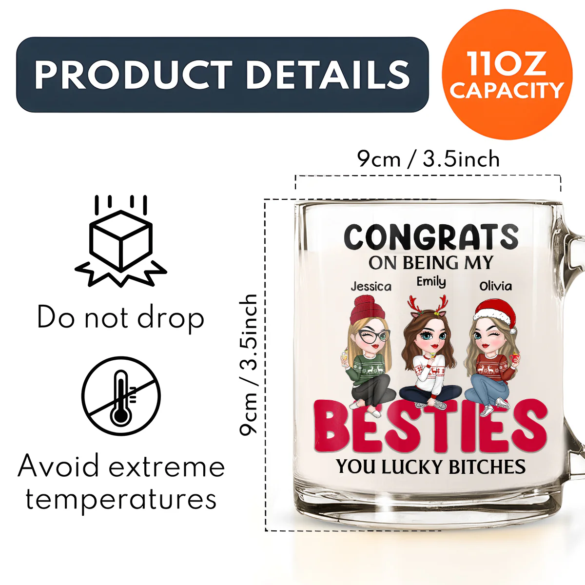 Congrats On Being My Bestie Merry Christmas - Personalized Custom Glass Mug - Image 5