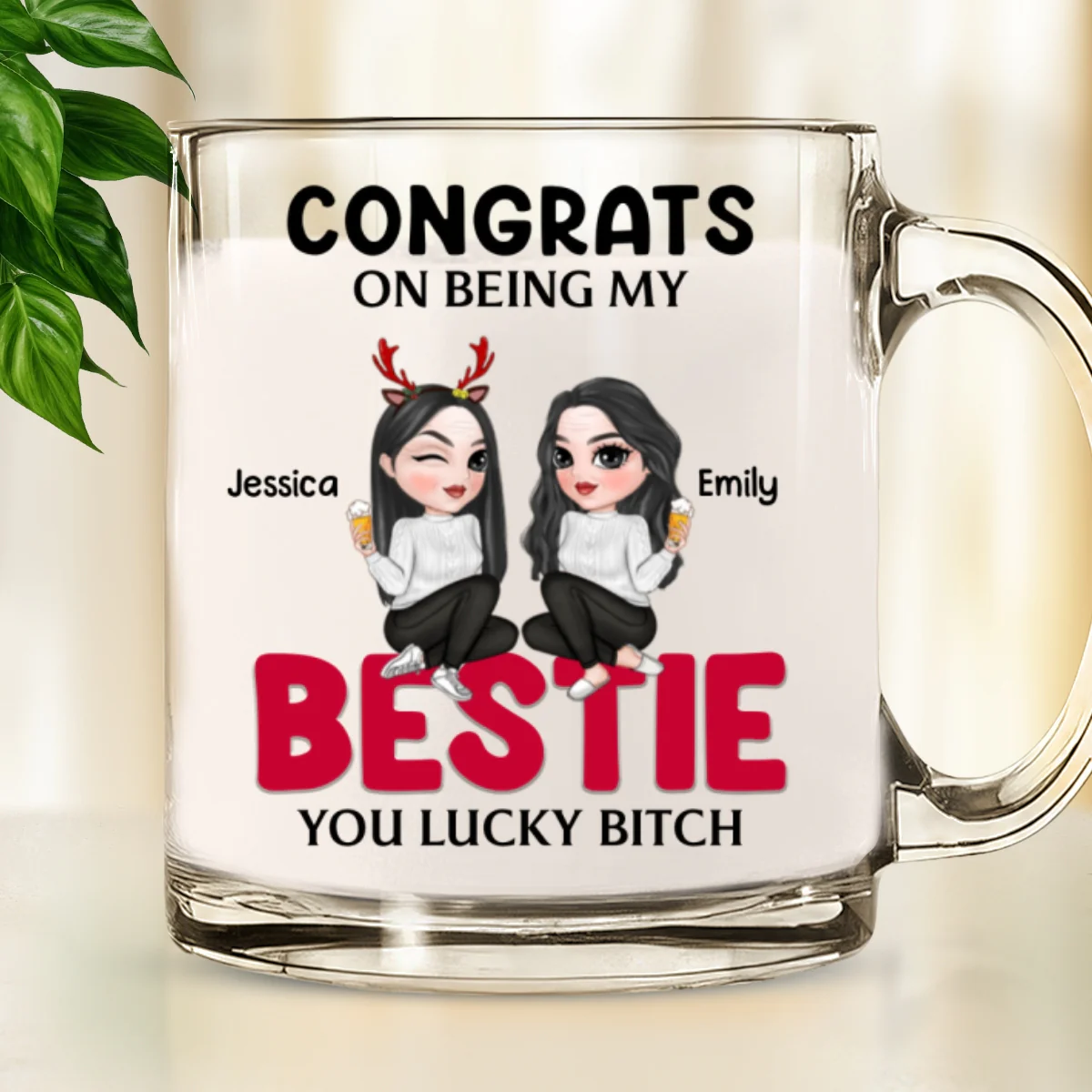 Congrats On Being My Bestie Merry Christmas - Personalized Custom Glass Mug - Image 6