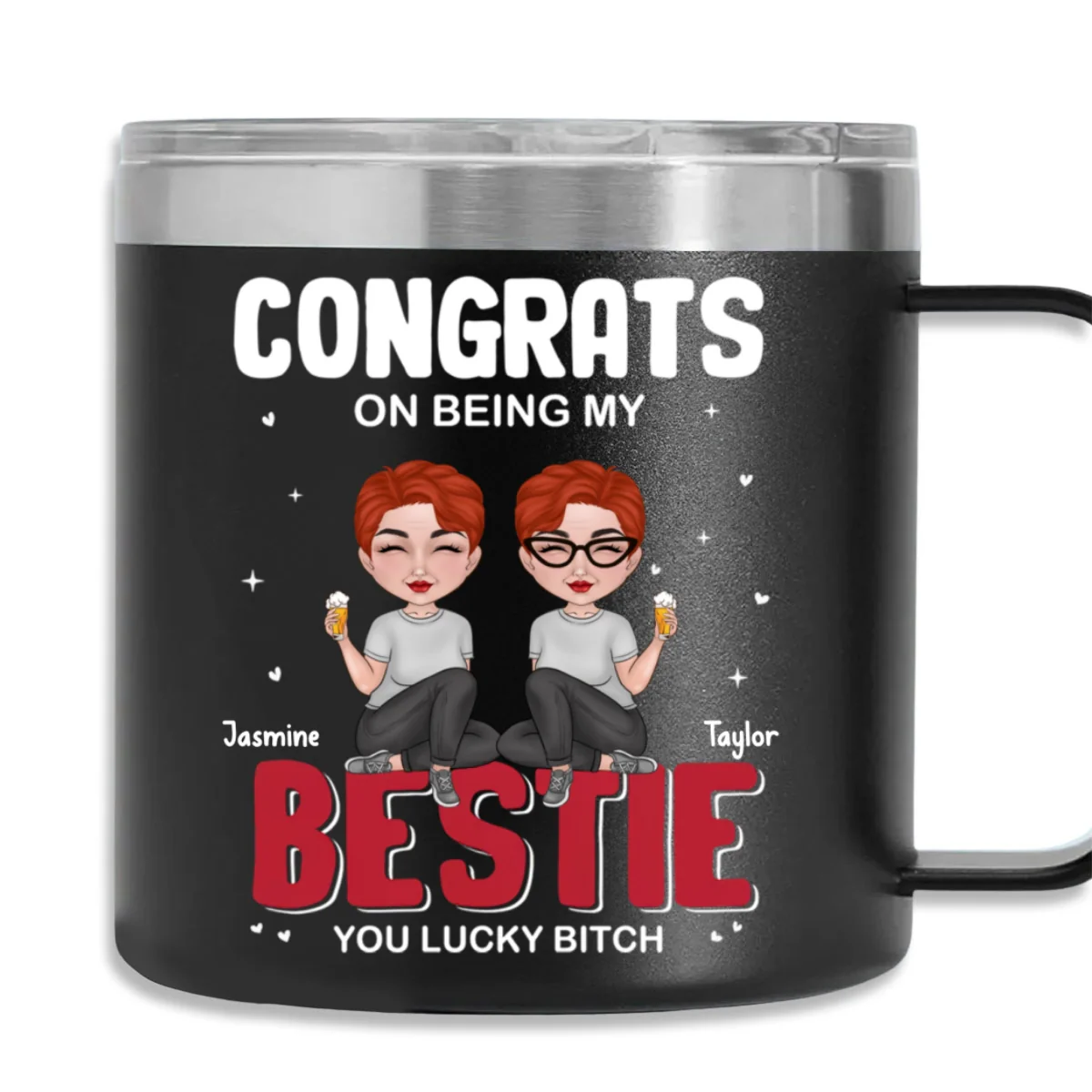 Congrats On Being My Bestie - Personalized Custom 14oz Stainless Steel Tumbler With Handle - Image 7