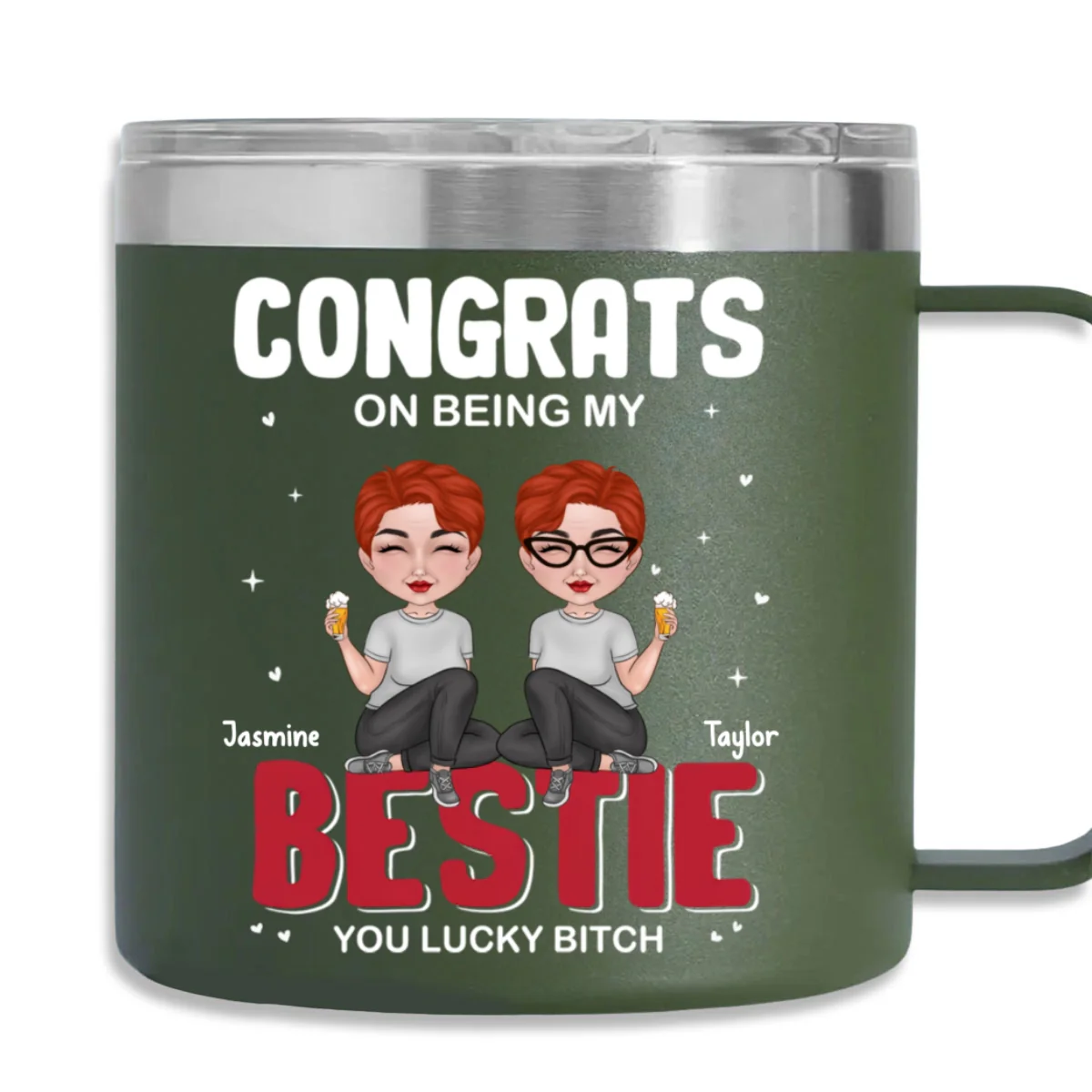Congrats On Being My Bestie - Personalized Custom 14oz Stainless Steel Tumbler With Handle - Image 9