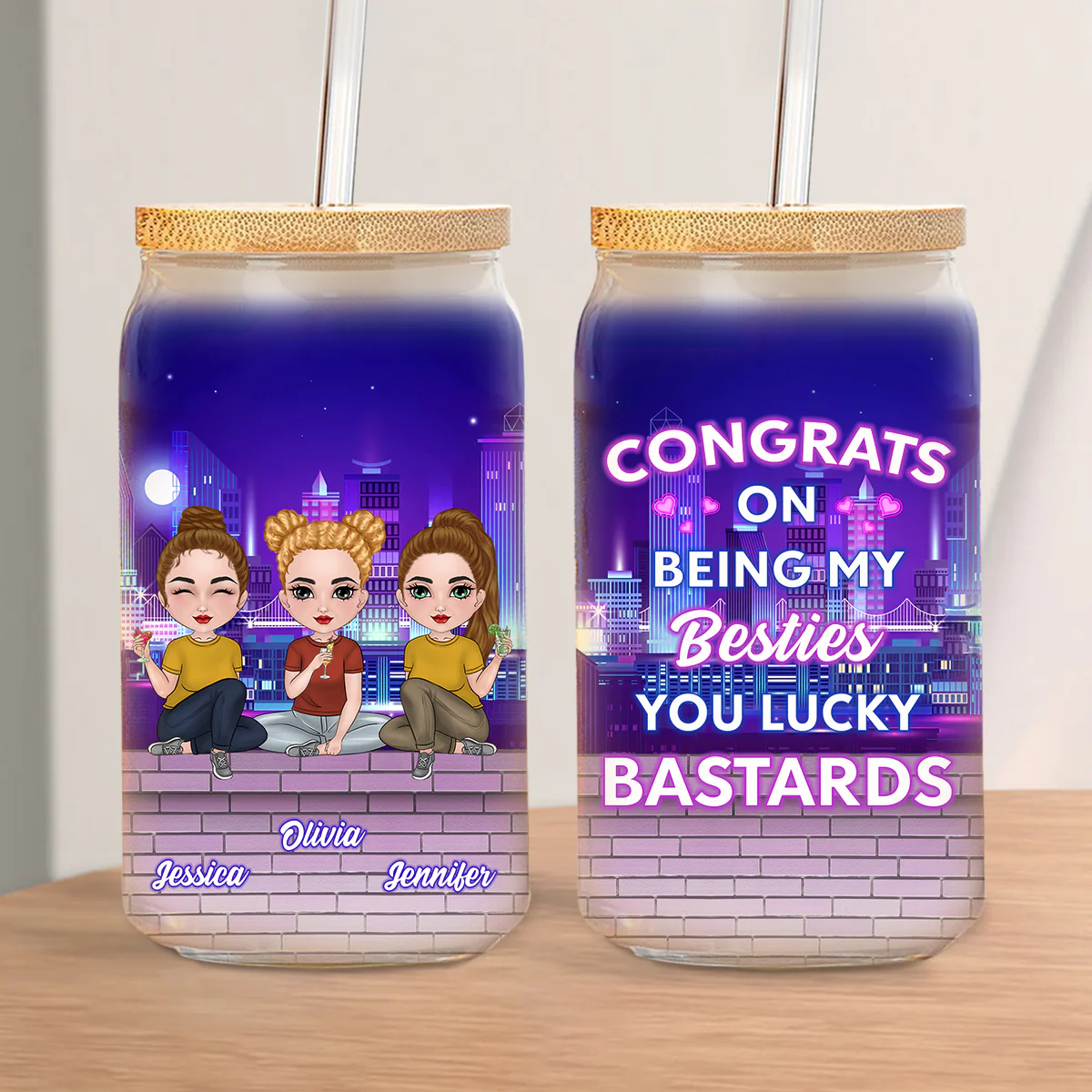 Congrats On Being My Bestie - Personalized Custom Glass Can - Image 2