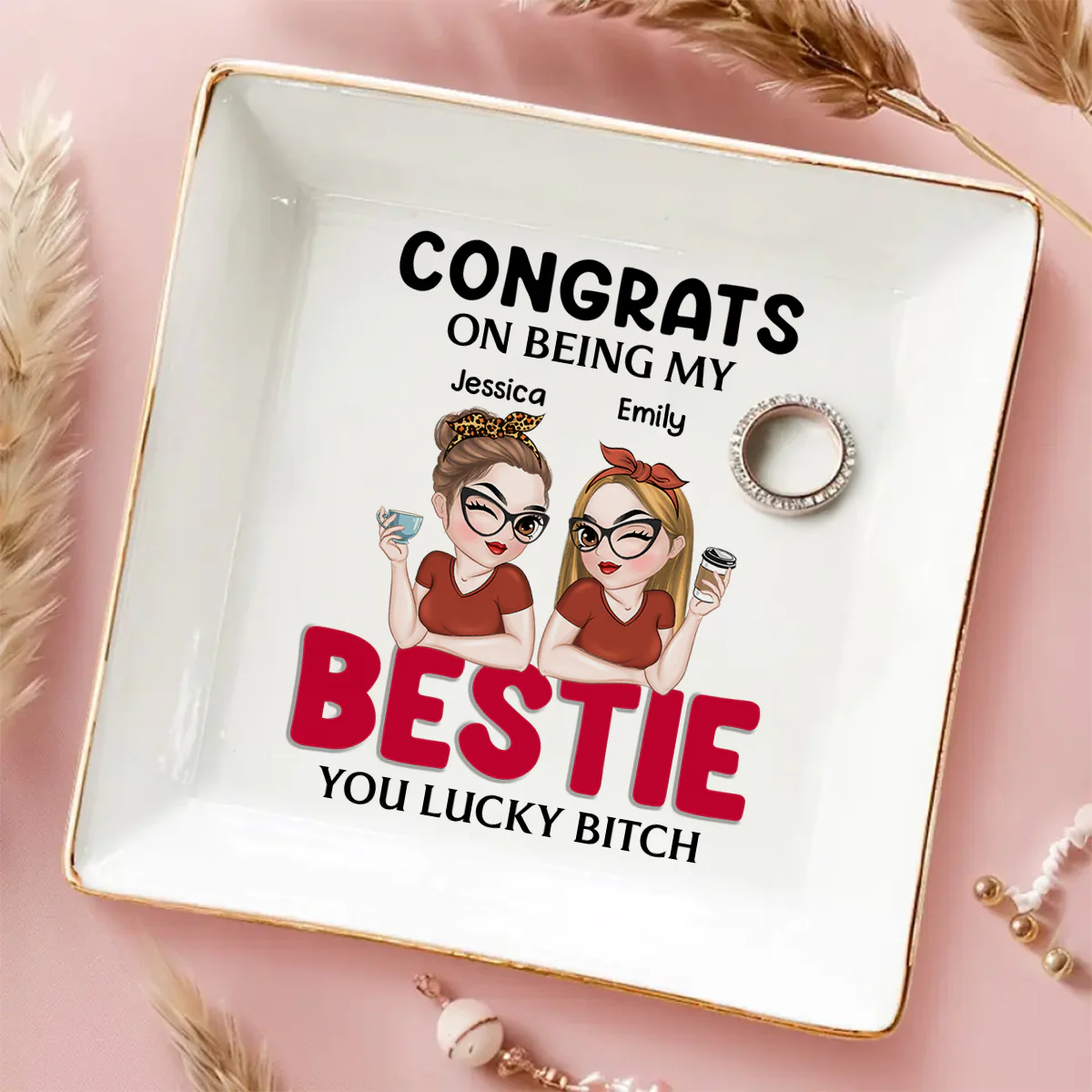 Congrats On Being My Bestie - Personalized Custom Jewelry Dish - Image 2
