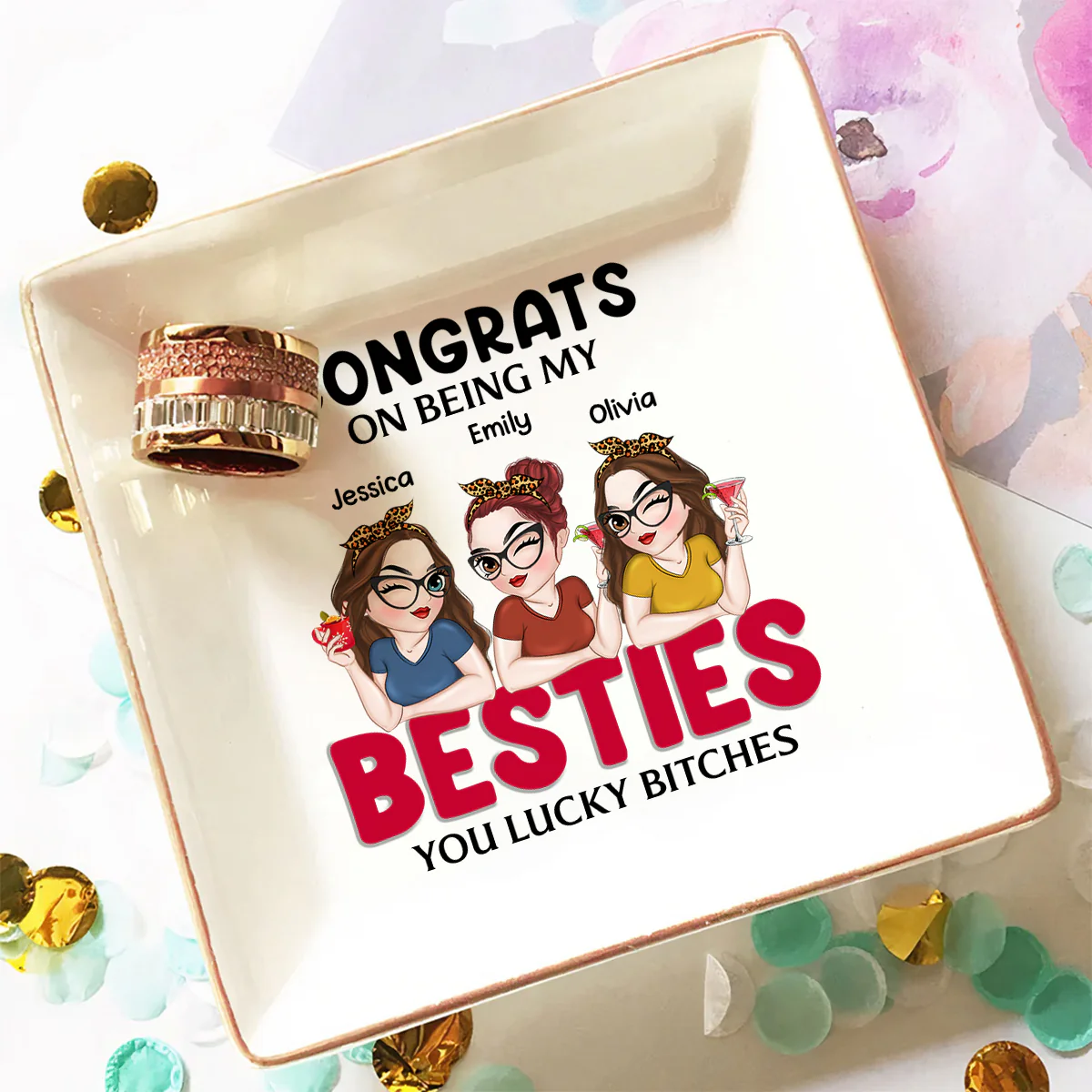 Congrats On Being My Bestie - Personalized Custom Jewelry Dish - Image 3