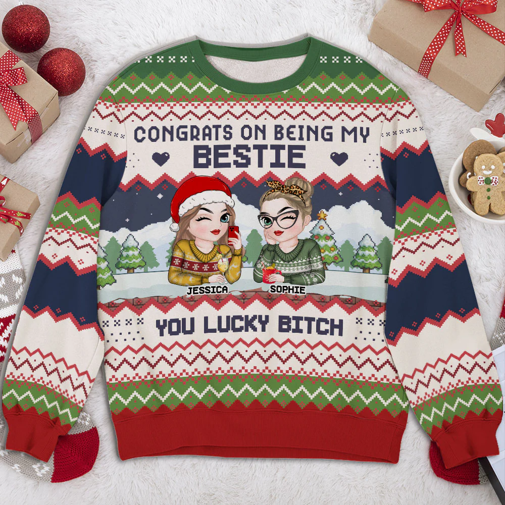 Congrats On Being My Bestie Version 2 - Personalized Custom All-Over-Print Sweatshirt - Image 2