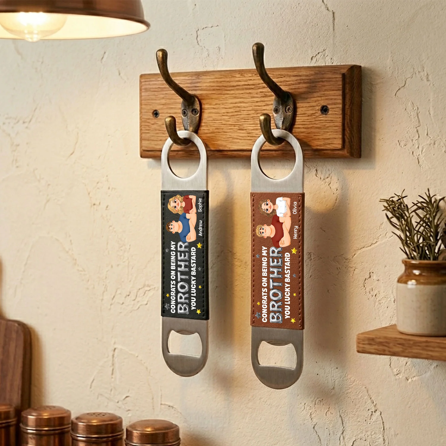 Congrats On Being My Brother - Personalized Custom Leather Bottle Opener - Image 2