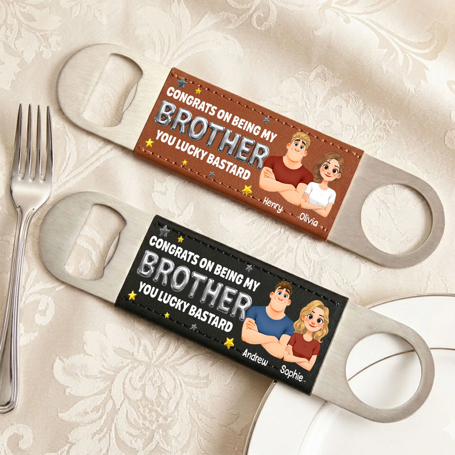 Congrats On Being My Brother - Personalized Custom Leather Bottle Opener - Image 3