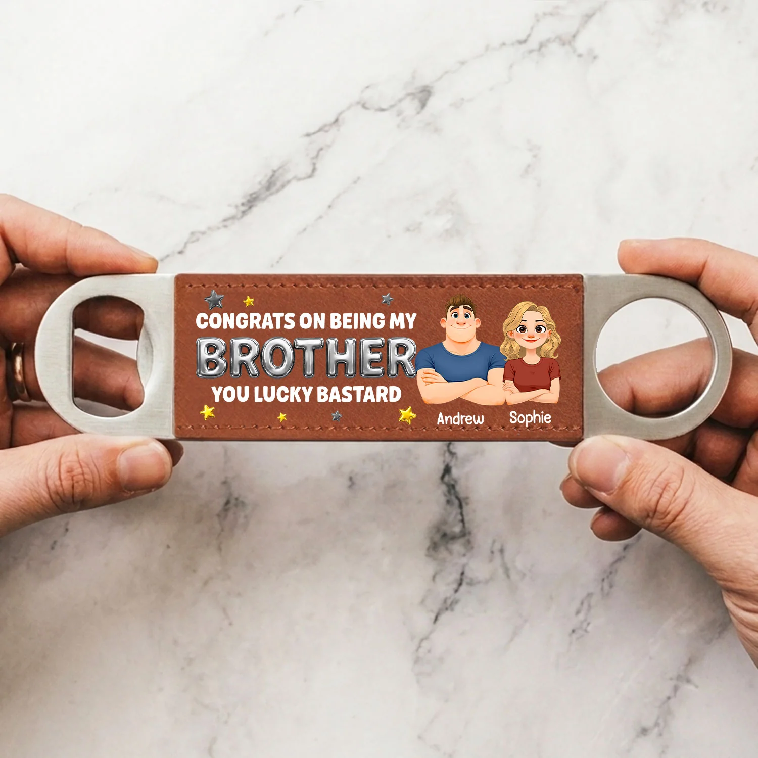 Congrats On Being My Brother - Personalized Custom Leather Bottle Opener - Image 4