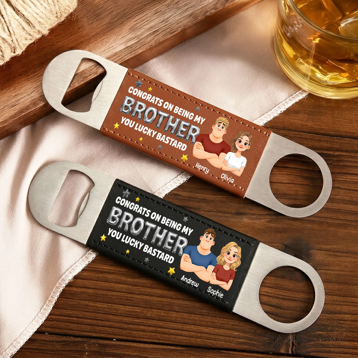 Congrats On Being My Brother - Personalized Custom Leather Bottle Opener - Image 5