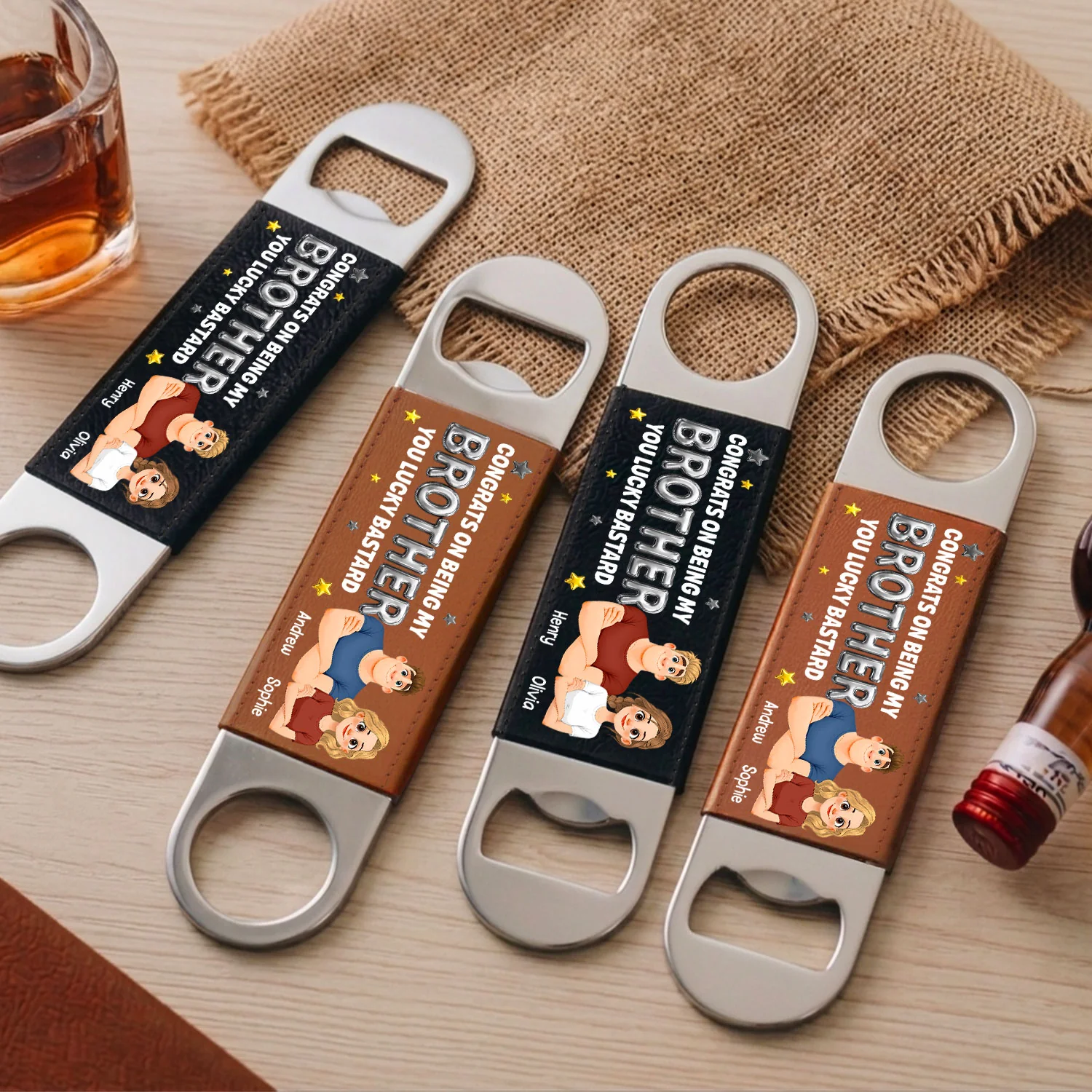 Congrats On Being My Brother - Personalized Custom Leather Bottle Opener - Image 7