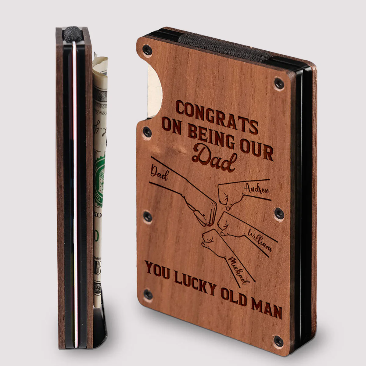 Congrats On Being My Dad - Personalized Custom Engraved Wooden Card Holder - Image 2