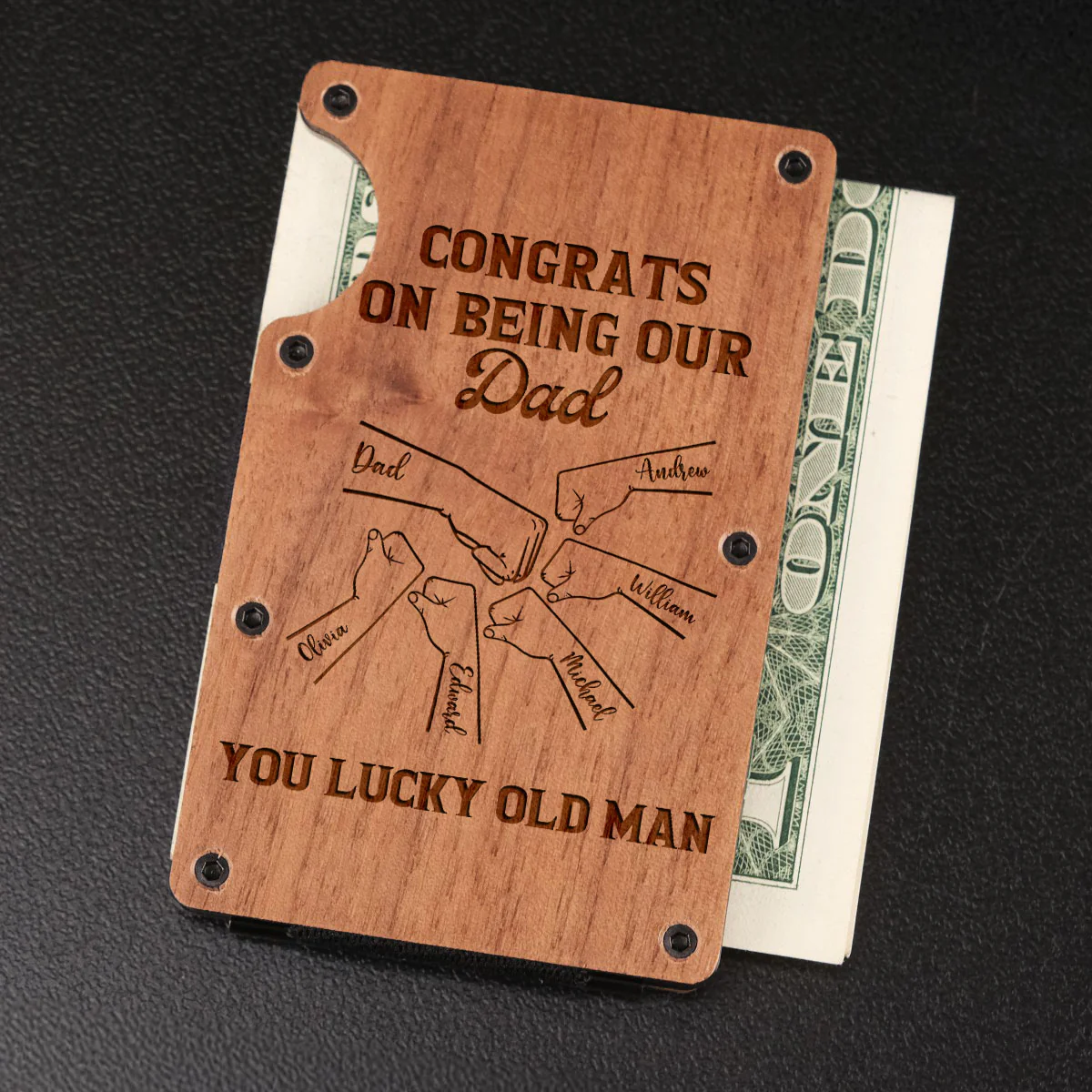 Congrats On Being My Dad - Personalized Custom Engraved Wooden Card Holder - Image 3