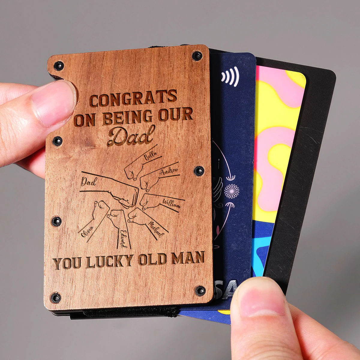 Congrats On Being My Dad - Personalized Custom Engraved Wooden Card Holder - Image 4