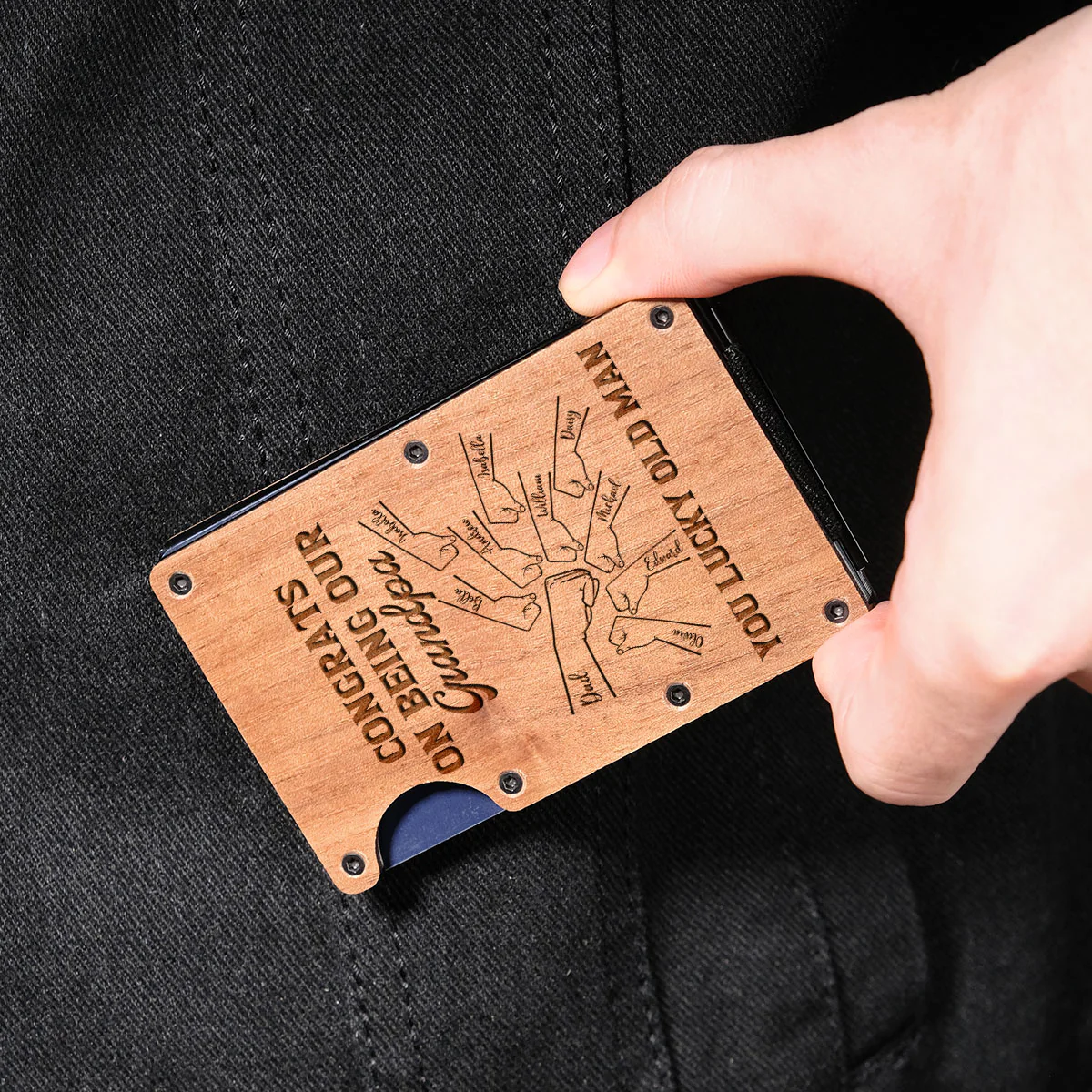 Congrats On Being My Dad - Personalized Custom Engraved Wooden Card Holder - Image 5