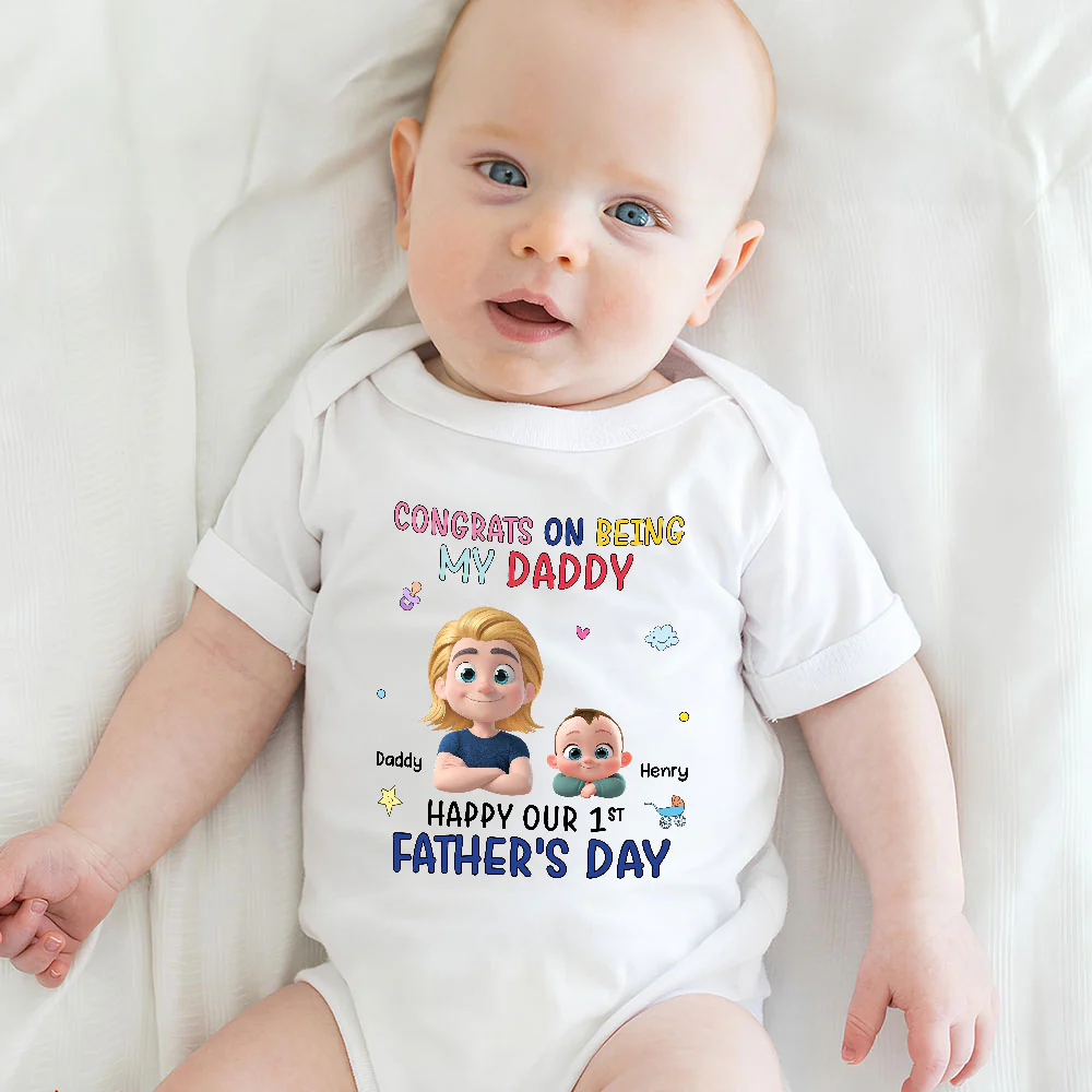 Congrats On Being My First Dad - Personalized Custom Baby Onesie - Image 4